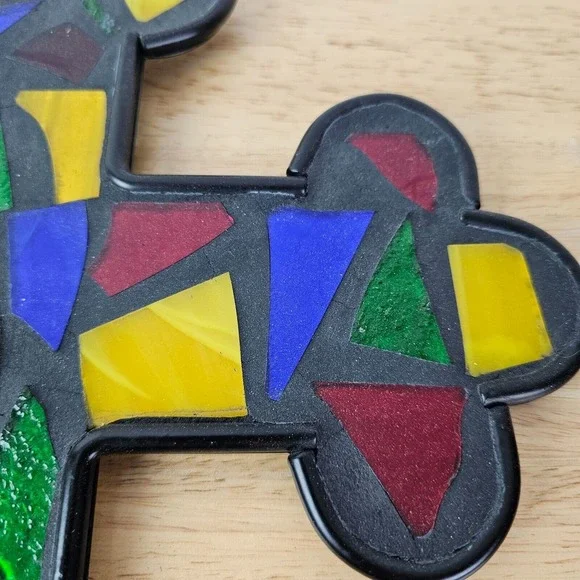 Mosaic Stained Glass Colorful Green Red Blue Yellow Cross Hanging Wall Decor 16
